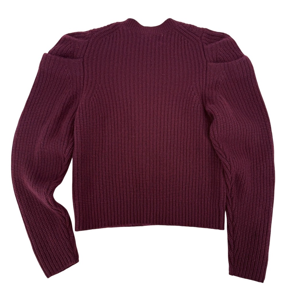 Aqua 100% Cashmere Heather Burgundy Ribbed Knit Shaker Puff Shoulder Sweater XS - Picture 3 of 7